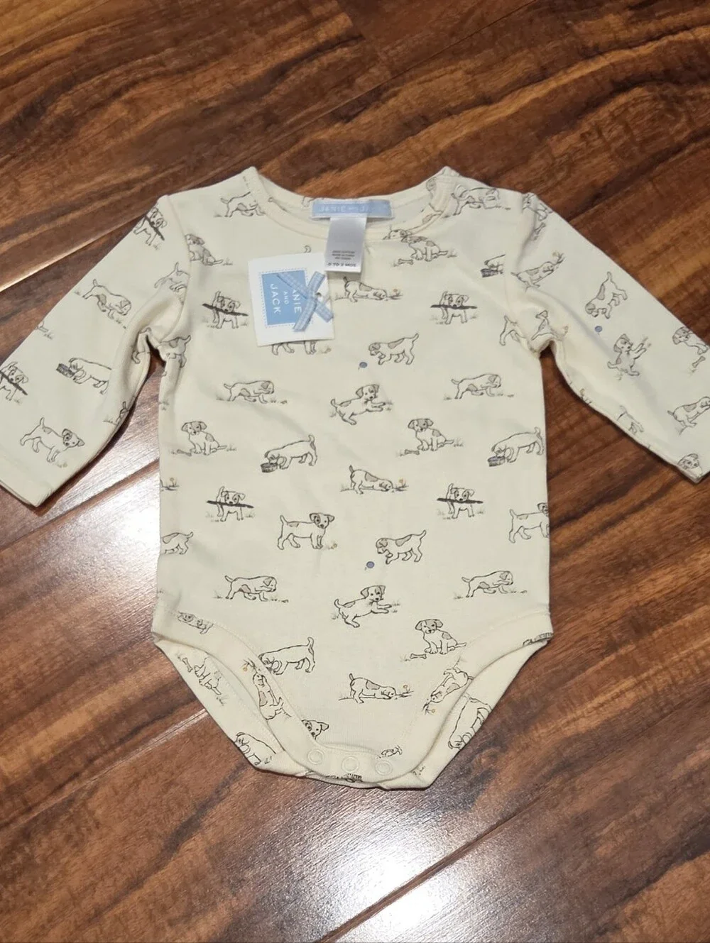 Janie and Jack NWT 0-3 Months Cream Bodysuit w/ Dog Print